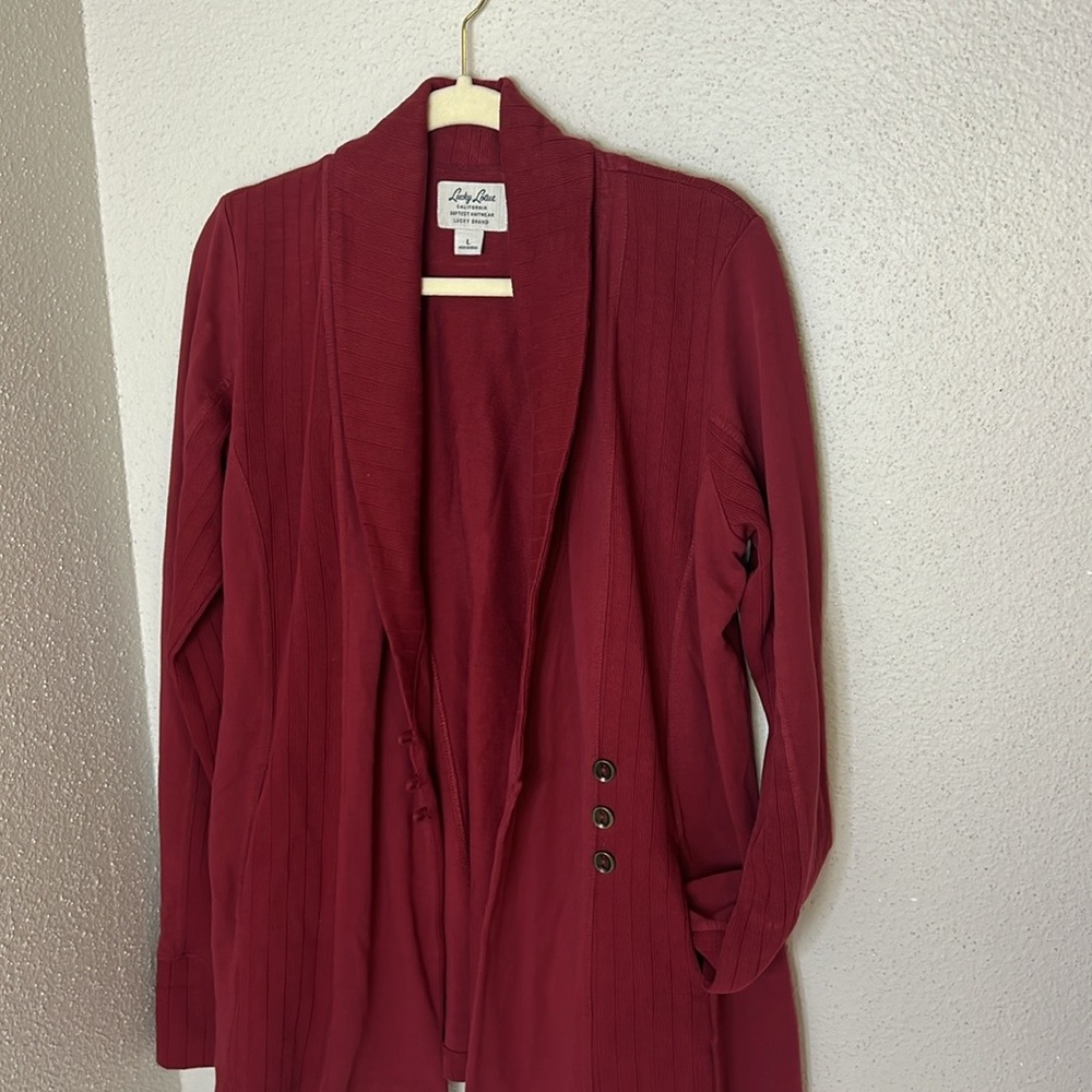 Lucky Brand Lucky Lotus Cardigan L Burgundy - Picture 3 of 5